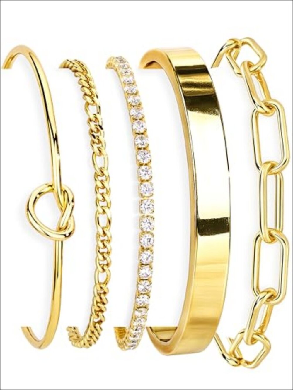 14K Gold Plated Sterling Silver Cuff Bracelet Set Stackable Bangles 5 Pc